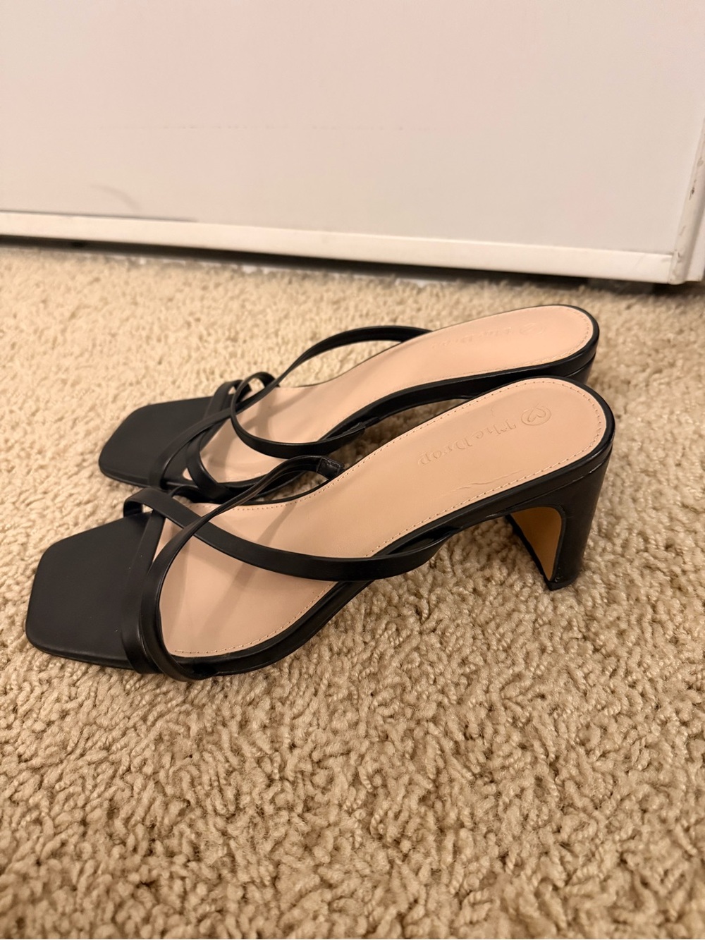 Black Strappy Square-Toe Heeled Sandals